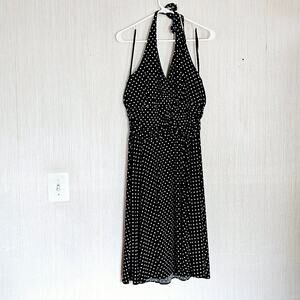 Dressbarn Polka Dot Halter Dress Ruching Black White -sz 14 - EUC